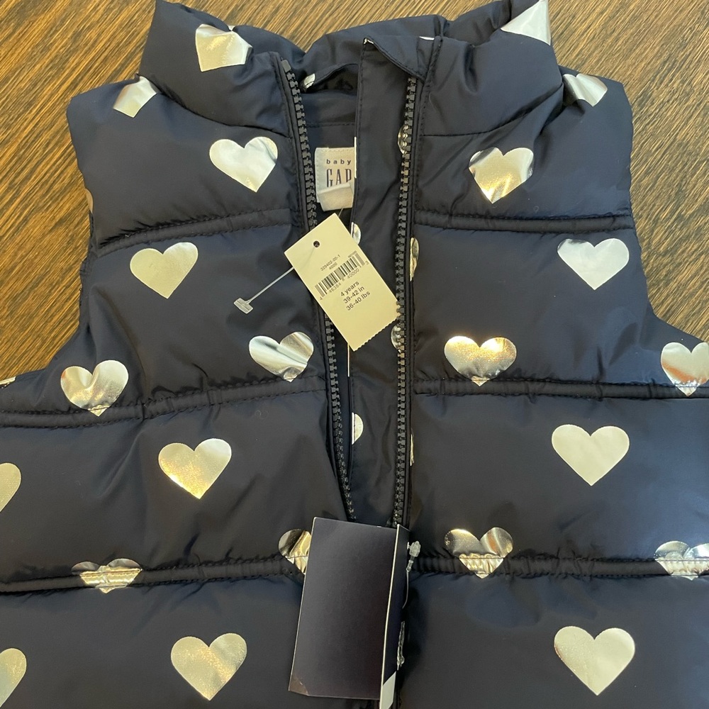Baby Gap puffer vest with metallic hearts